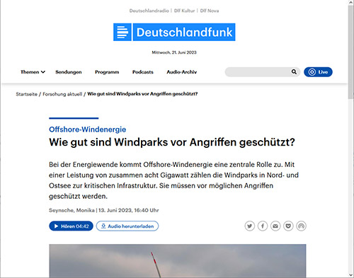 Interview: Wie gut sind Windparks vor Angriffen geschützt? | Screenshot vom Artikel beim Deutschlandfunk