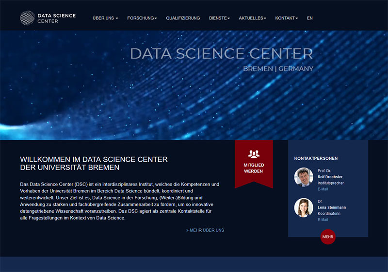 Data Science eröffnet neue Wege für Wissenschaft und Lehre | Screenshot Website www.dsc-ub.de